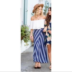 Show Me Your Mumu Siren Wrap Skirt Navy Stripe